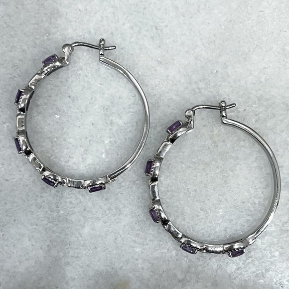 African Amethyst Large Silver Hoop Earrings - Picture 7 of 13